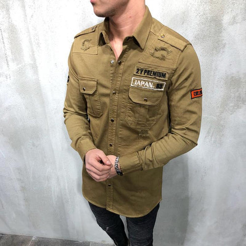 MILITARY RIPPED DENIM CARGO SHIRT 3673