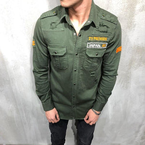 MILITARY RIPPED DENIM CARGO SHIRT 3673