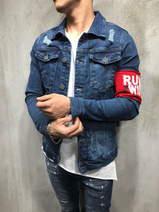 RED ARMBAND STREETWEAR DENIM JACKET 3787