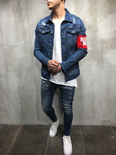 Load image into Gallery viewer, RED ARMBAND STREETWEAR DENIM JACKET 3787