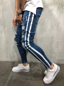 STONEWASHED SKINNY STRIPED JEANS 3855