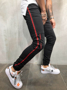 STRIPED JOGGER JEANS ELASTIC ANKLE RING DETAIL 3929