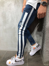 Load image into Gallery viewer, STRIPED JEANS ANKLE ZIPPER DISTRESSED 3939