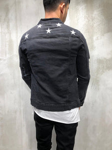 TRUCKER DENIM JACKET RIPPED STAR EMBROIDERY 3988