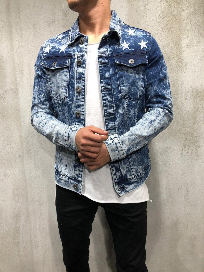 TRUCKER DENIM JACKET RIPPED STAR EMBROIDERY 3989